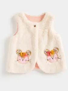 mothercare Infant Girls Sweater Vest with Faux Fur & Applique Detail