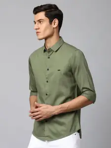 Dennis Lingo Men Green Slim Fit Pure Cotton Casual Shirt