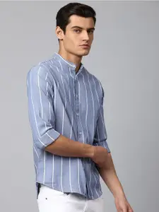 Dennis Lingo Men Blue Slim Fit Striped Cotton Casual Shirt