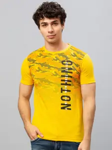 Globus Men Mustard Yellow Typography Printed Slim Fit T-shirt
