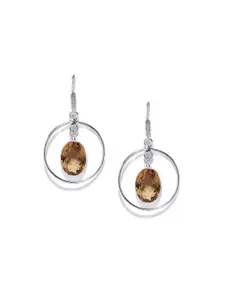 Bamboo Tree Jewels Silver-Toned & Yellow Diamond Shaped Drop Earrings