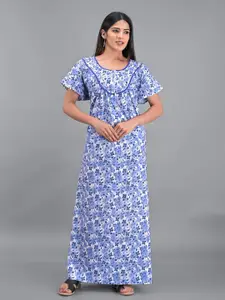 Apratim Blue Printed Maxi Pure Cotton Nightdress