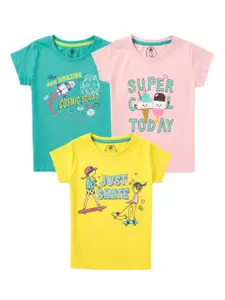 Cub McPaws Girls Multicoloured Typography 3 Printed Applique T-shirt