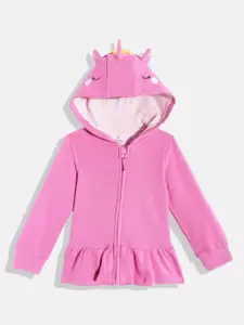 mothercare Girls Pink Solid Cotton Hooded Sweatshirt