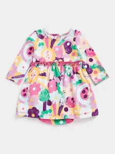 mothercare Girls Floral Print Pleated Pure Cotton Fit & Flare Dress With Attached Briefs
