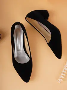 Style Shoes Black Suede Block Pumps