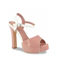 Stylestry Peach-Coloured Colourblocked Platform Peep Toe Heels