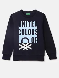 United Colors of Benetton Boys Navy Blue Printed Sweatshirt