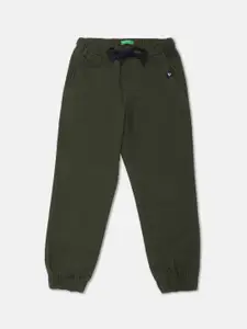 United Colors of Benetton Kids Boys Olive-Green Solid Cotton Joggers