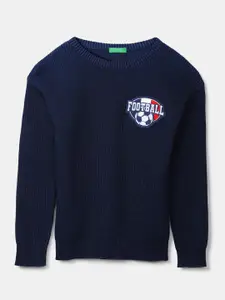 United Colors of Benetton Boys Navy Blue & White Pullover