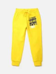 United Colors of Benetton Kids Boys Yellow Logo Printed Joggers