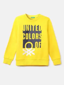 United Colors of Benetton Boys Yellow Printed Cotton Sweatshirt