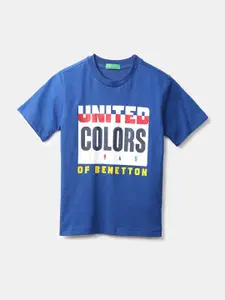 United Colors of Benetton Boys Blue Typography Printed T-shirt
