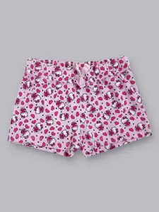 Kids Ville Girls Pink Hello Kitty Printed High-Rise Shorts