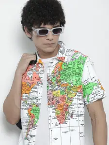 The Indian Garage Co Men White Graphic Printed Casual Shirt