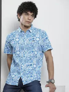 The Indian Garage Co Men White & Blue Printed Casual Shirt