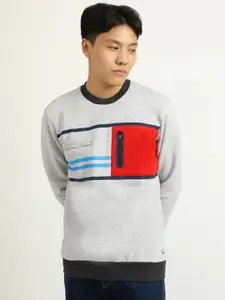 United Colors of Benetton Men Grey Colourblocked Sweatshirt