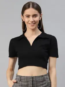 AAHWAN Black Solid Empire Crop Top