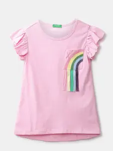 United Colors of Benetton Girls Pink Printed Pure Cotton Top