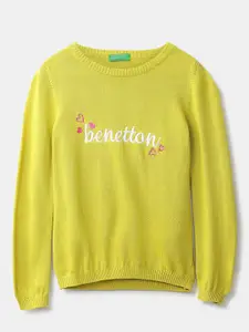 United Colors of Benetton Girls Lime Green & White Embroidered Pullover