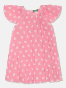 United Colors of Benetton Girls Pink & White Printed A-Line Dress