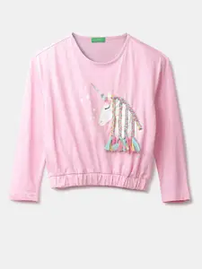 United Colors of Benetton Girls Pink Embellished Blouson Top