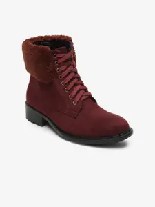 Flat n Heels Women Maroon Solid Casual Boots