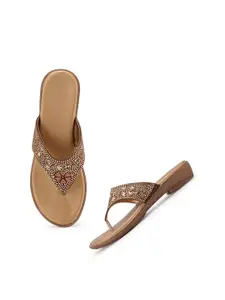 Style Shoes Copper-Toned Embellished Block Heels