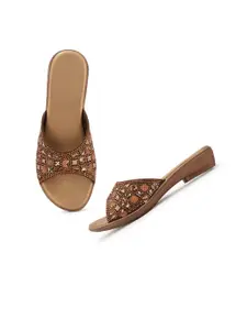 Style Shoes Women Brown Embellished Open Toe Flats