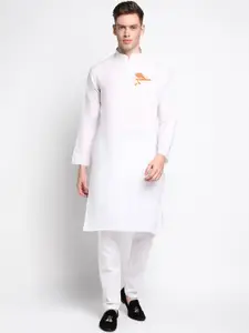 DEVOILER Men White Solid Cotton Blend Kurta with Pyjamas