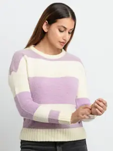 Status Quo Women Purple Striped Pullover