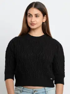 Status Quo Women Black Cable Knit Pullover