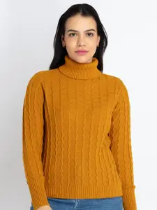 Status Quo Women Mustard Cable Knit Pullover Sweater