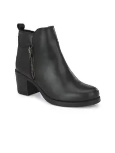 Delize Women Black Solid Vegan Leather Casual Chelsea Boots
