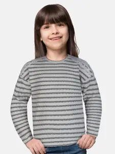Gini and Jony Girls Grey Striped Cotton Sweatshirt