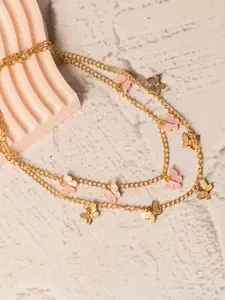 Jewelz Gold-Toned & Pink Gold-Plated Layered Necklace