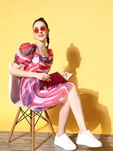 Berrylush Abstract Printed Fit & Flare Mini Dress