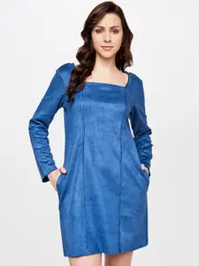 AND Teal Blue Solid Sheath Dress