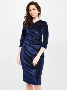AND Blue Solid Sparkly Sheath Dress