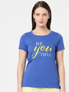 Vero Moda Women Blue Typography Print T-shirt