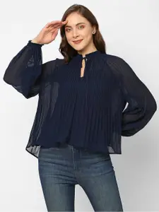 Pepe Jeans Women Navy Blue Accordian Pleated Top