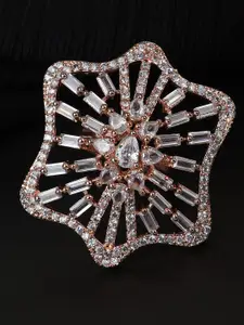 Bhana Fashion Women Rose Gold-Plated White AD-Studded Adjustable Finger Ring