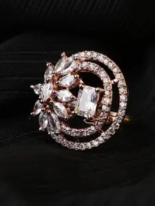 Bhana Fashion Women Rose Gold-Plated White AD-Studded Adjustable Finger Ring