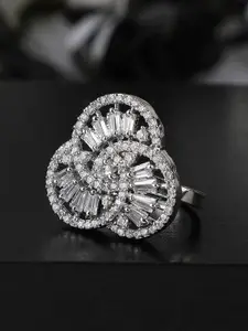 Bhana Fashion Silver-Plated White AD-Studded Handcrafted Adjustable Finger Ring