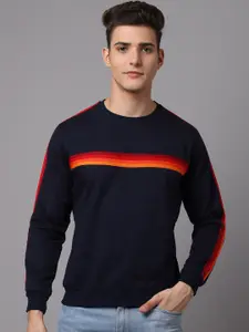 Obaan Men Navy Blue Striped Sweatshirt