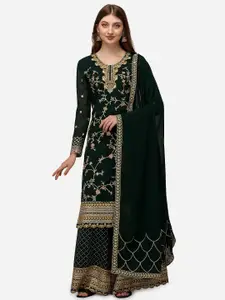 Nivah Fashion Women Black Floral Embroidered Sequinned Kurta with Skirt & With Dupatta