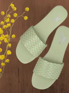 AADY AUSTIN Women Green Textured Open Toe Flats