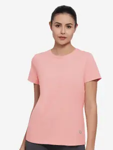 Amante Women Pink Drop-Shoulder Sleeves Applique T-shirt