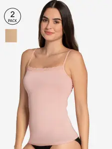 Amante Women Pack Of 2 Pink & Nude Solid Camisoles