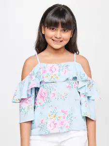 AND Girls Blue Floral Print Top